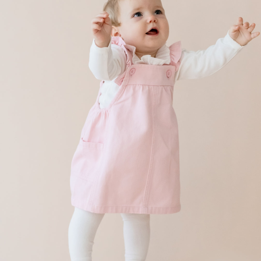 Pink Frill Denim Pinafore