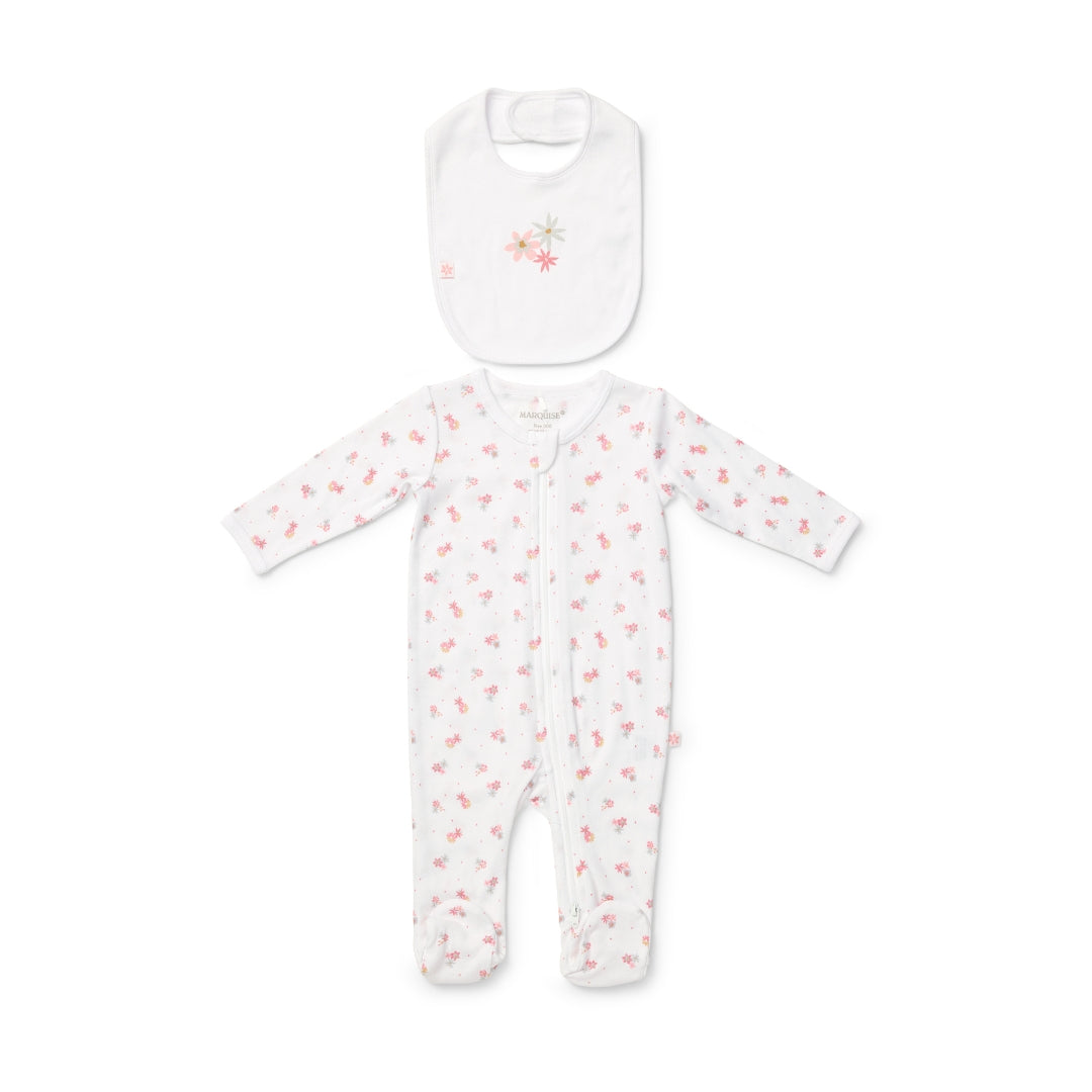 Newborn Essentials Floral Zipsuit & Bib Set