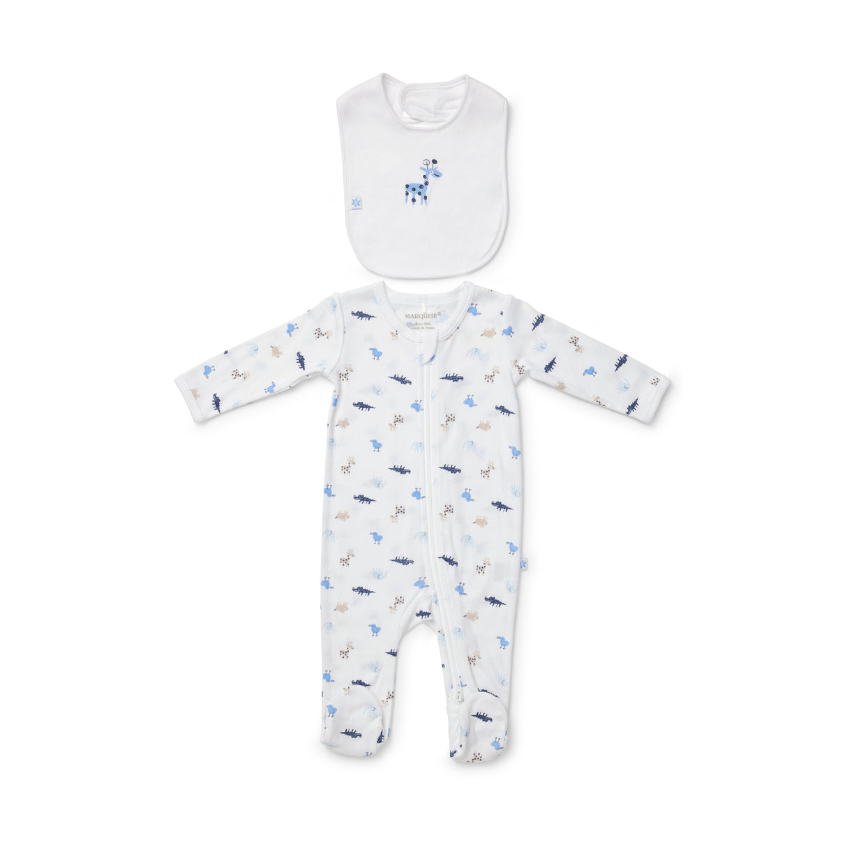 Newborn Essentials Animals Zipsuit & Bib Set