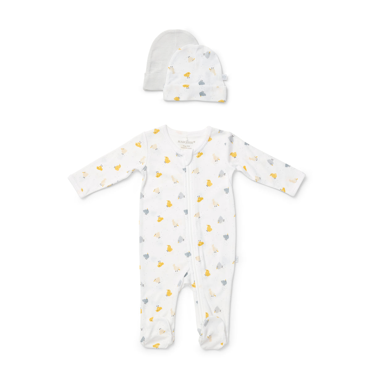 Newborn Essentials Unisex Beanies and Zipsuit Set