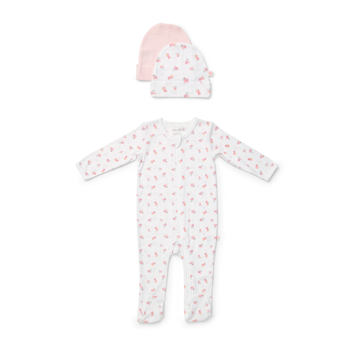 Newborn Essentials Girls Beanies and Zipsuit Set