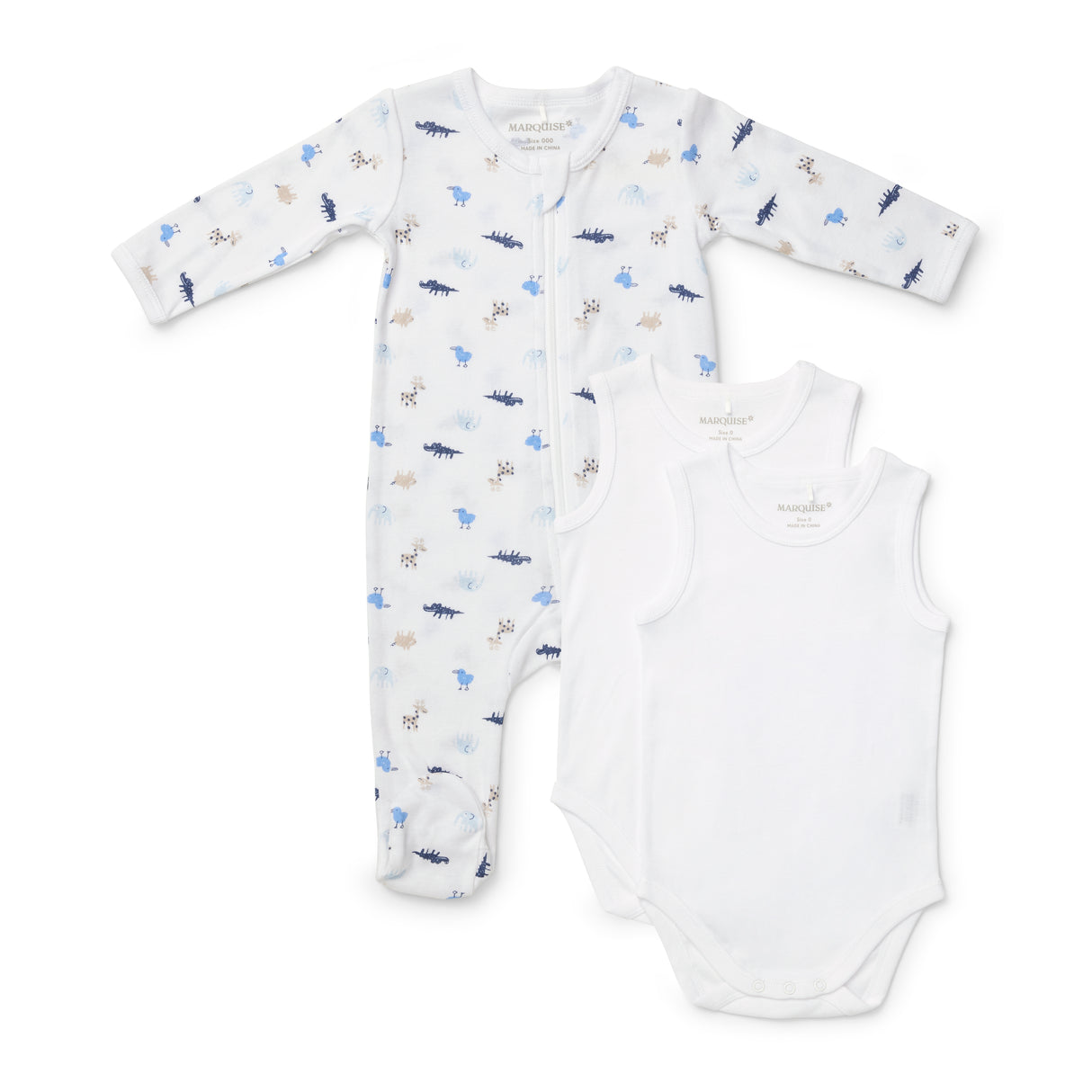 Newborn Essentials Boys Zipsuit & Sleeveless Bodysuit Set