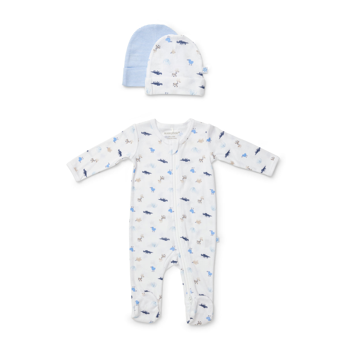 Newborn Essentials Boys Beanies and Zipsuit Set