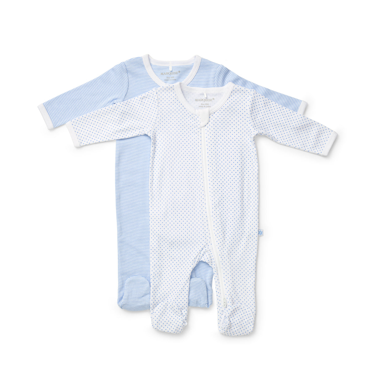 Newborn Essentials Blue Spot and Stripe Zipsuit 2 Pack