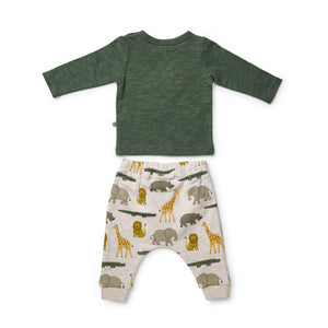 On Safari Elephant Top & Fleece Pant Set