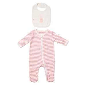 Marquise Bunny Striped Zip Growsuit and Bib 2 Piece Set